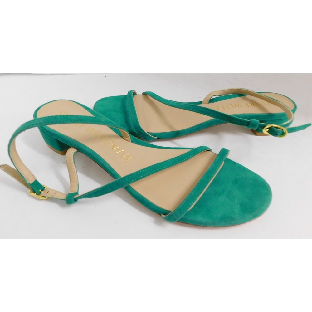 Stuart Weitzman Green Teal Suede Strappy Flat Sandals Made in Spain 6.5 M
